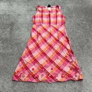 Laura Ashley Maxi Midi Dress Womens 10 Multicolor Plaid Embroidered Sleeveless